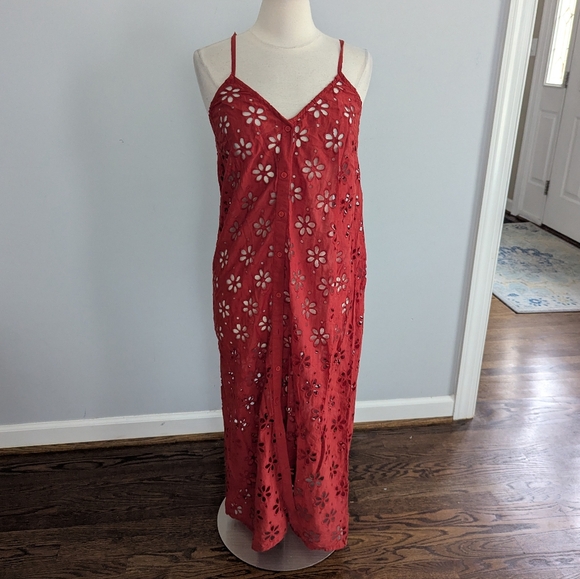 NEW Women's Nastygal Broderie Button Down Dress 12 Rust Orange Coverup - Picture 2 of 7